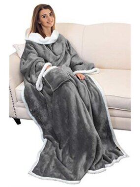 Sherpa Wearable Blanket With Sleeves Comfy TV Blanket Hoodie Warm Plush